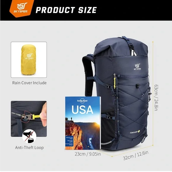 BRAND NEW SKYSPER HIKING BACKPACK BLUE LIGHT WEIGHT WATERPROOF 50L/60L UNISEX - Picture 5 of 6